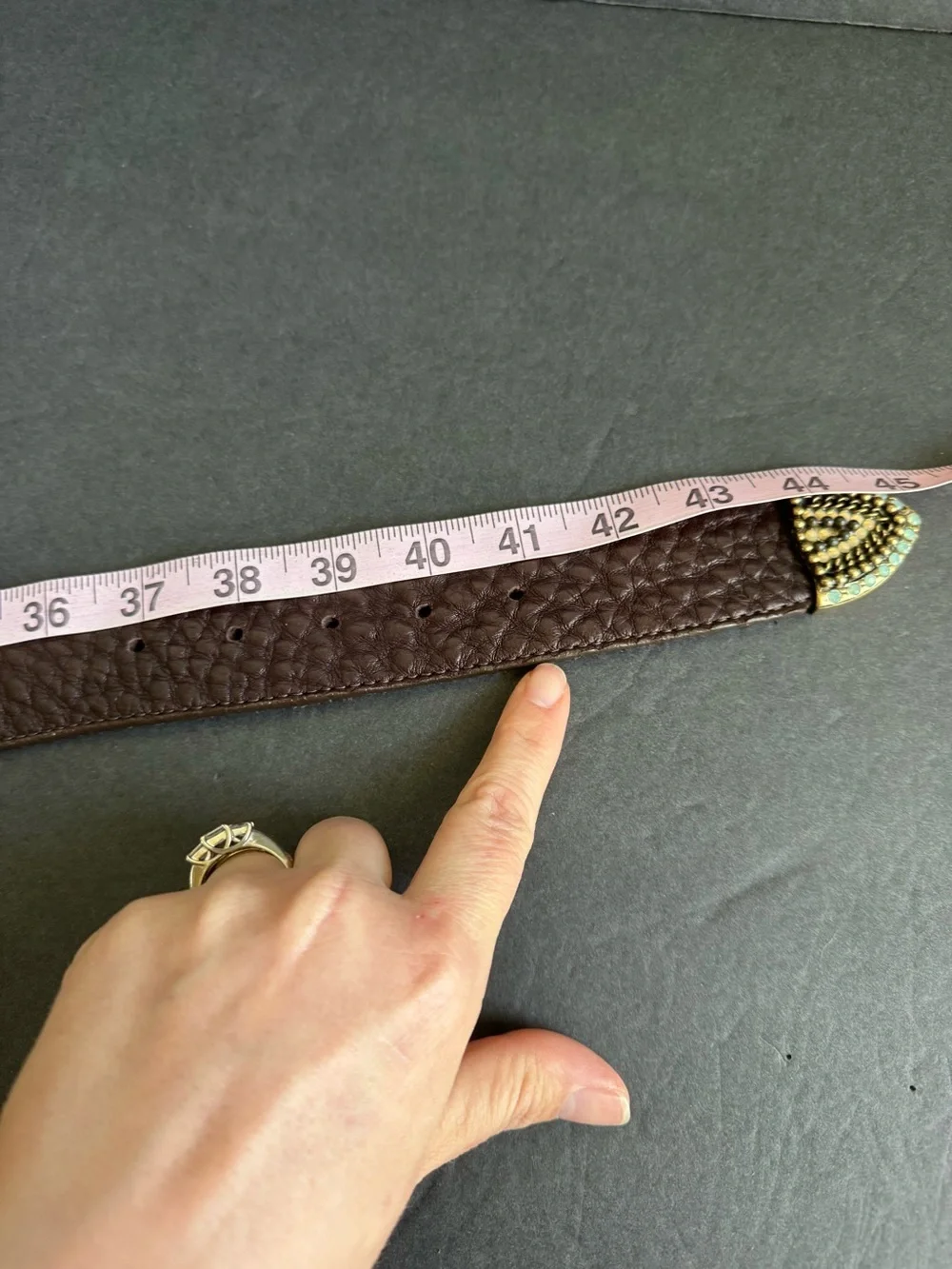 Leatherock Brown Leather Belt Rhinestone Ornate Turquoise Buckle Cowgirl‎ Large